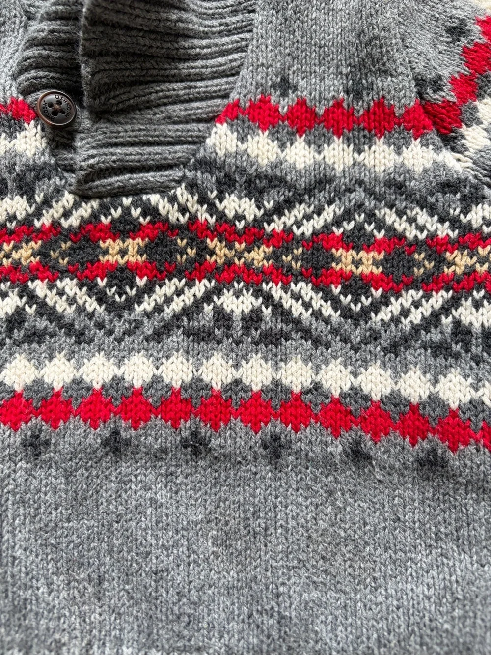 OshKosh B’gosh Gray Sweater Fair Isle Print Shawl Collar Baby Boy Size 12 Months